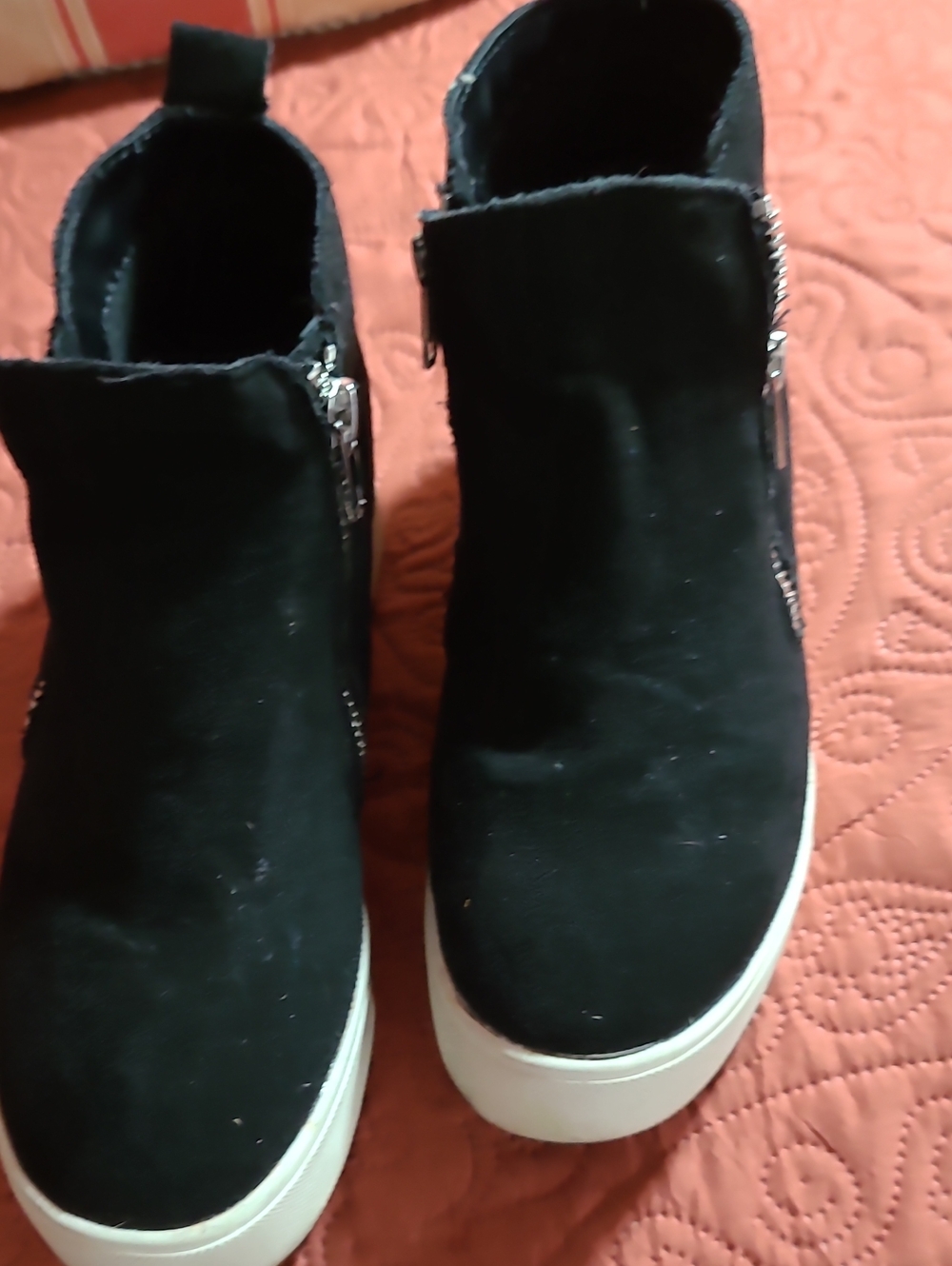 Soda Black Suede Platform Booties with White Sole